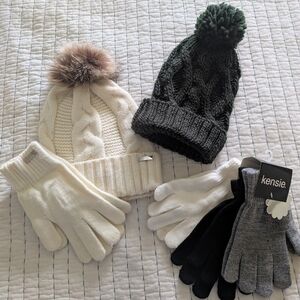 Kensie Kids' Cozy Knit Hat and Gloves Set - Cream and Black